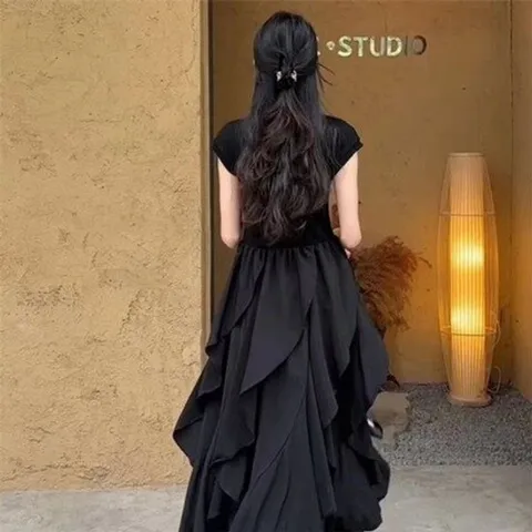 [아리엘스타일]올블랙데일리 고스글램룩 드레시캐주얼 로브린원