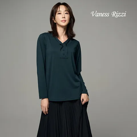 [바네사리찌] 포인트 블라우스 (청그린) [단품]