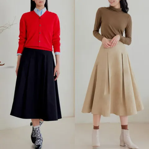 [후스타일][라씨엔토]코튼 플레어 스커트 종택1