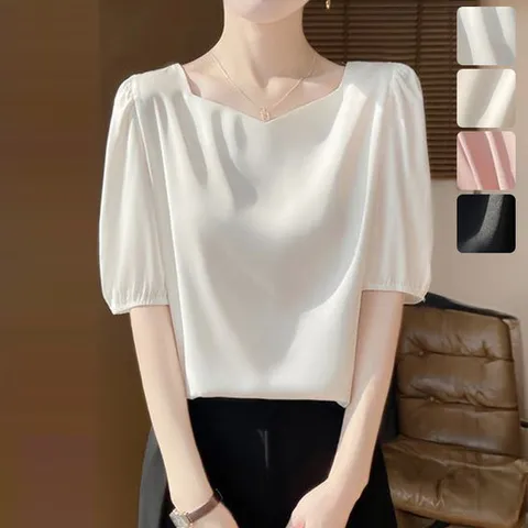 [키첼] 렌비오 새틴 반팔 블라우스