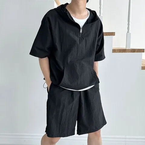 남성 여름 베이직 아노락 후드 트레이닝 상하의 세트 남자상하의세트