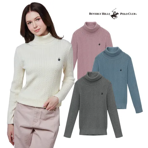 [비버리힐스폴로클럽]여성 비스코스 터틀넥 케이블 니트