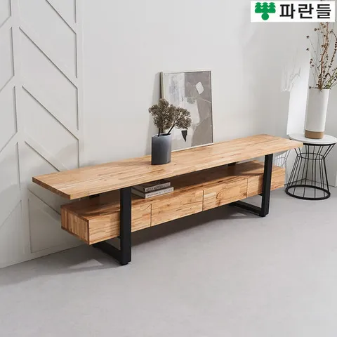 파란들가구 30T참죽원목 스틸다리 1500 투서랍 원목거실장 네츄