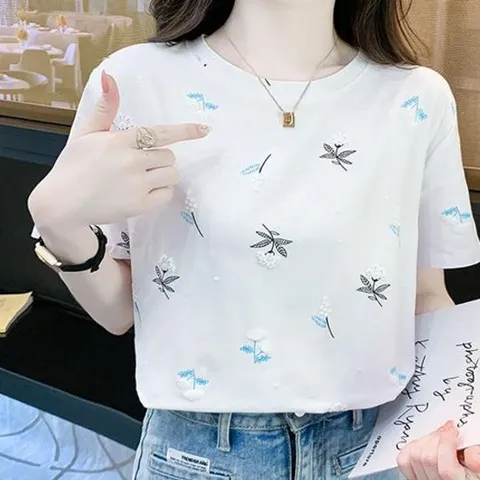 입체 화이트꽃 푸른 꽃잎 반팔 티숙 URD529 맨투맨 나시 레터