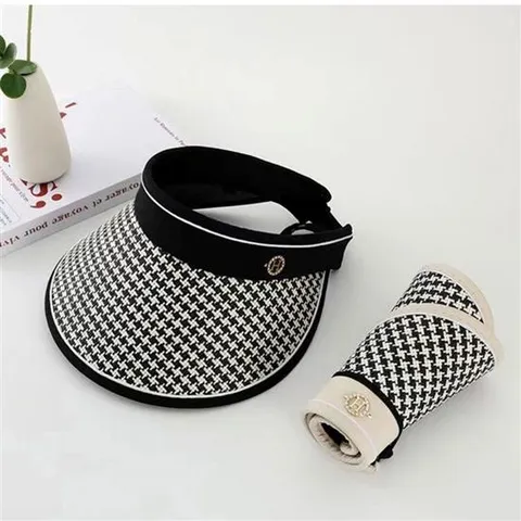 3컬러 여성 하운드체크 골프썬캡 고급 선캡 심플 썬캡 선캡