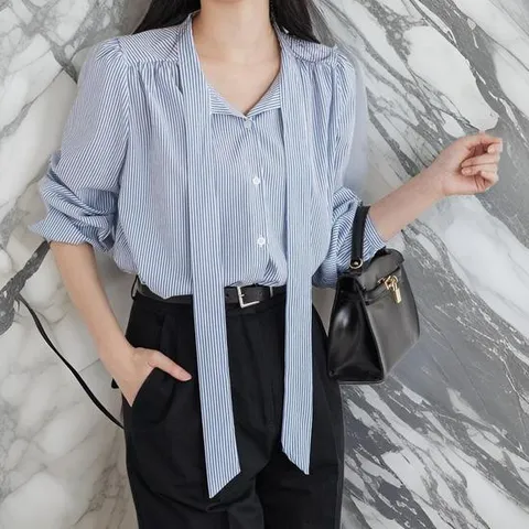 [다잇템]여자 차르르핏 카라넥 타이넥 블라우스