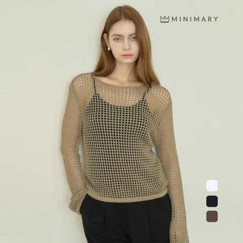 [미니마리][미니마리] 스퀘어크로셰긴팔니트 (MMA2TS35)