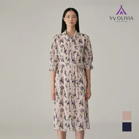 [비비올리비아] 풀오픈 셔츠형 패턴 원피스_VVCOAXM4171