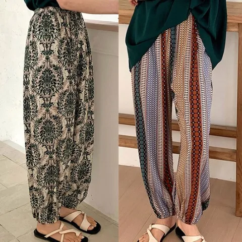 태닉스 에스닉 스타일 조거 디자인 데일리 여성 바지 여름 프린트 몸빼 팬츠