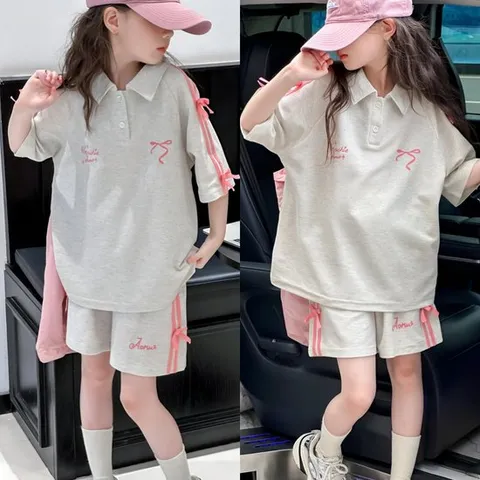삐삐네옷가게 여아 주니어 리본포인트 카라 여름 트레이닝 상하