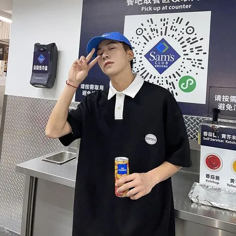 남자 배색 데일리 클래식 카라 패치 PK 반팔티