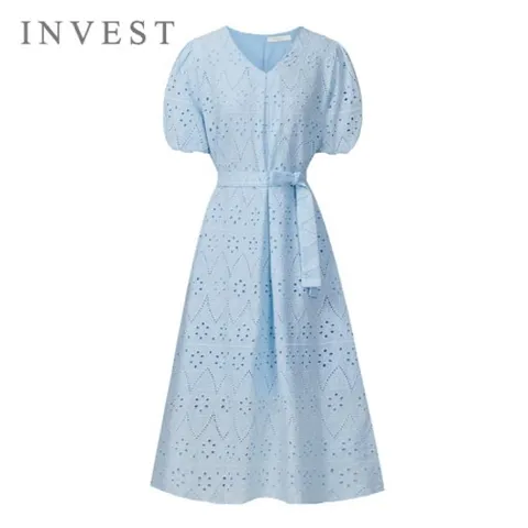 V넥 볼륨 소매 아일렛 원피스_INI5M1OP3401