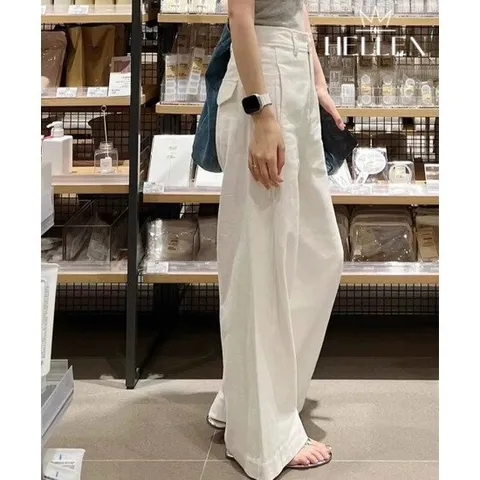 [헬렌] 베이직 화이트 와이드 면 팬츠 드롭화이트팬츠 G-547