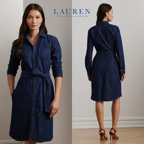 폴로 랄프로렌 12698825 여자 벨티드 데님 셔츠 원피스 드레스