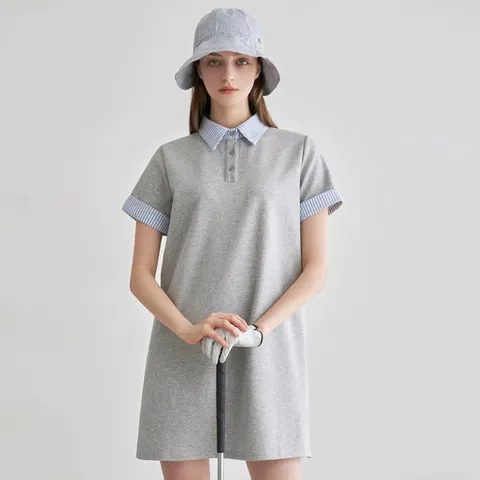 [르니앤맥코이골프] 여성 스윙 필드 카라 배색 반팔 원피스 FM05OP101