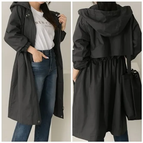 여성 루즈핏 후드 하프 야상 점퍼 박시 사파리 바람막이 빅사이즈