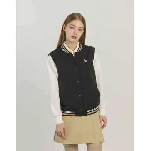 헤지스 골프 여성 25SS ONLINE EXCLUSIVE 블랙 여성 우븐 집업 베스트 점퍼 HWJU5A992BK
