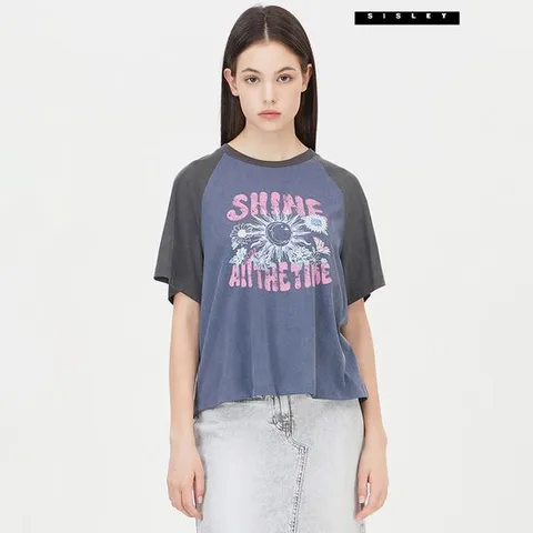 [시슬리] 피그먼트 프린트 레글런 티셔츠 SATSC9531