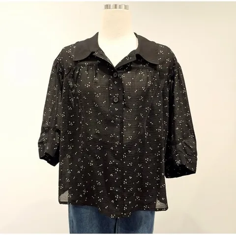 [ 롯데백화점 ][비지트인뉴욕]배색카라 프린트 블라우스 VB4SS27