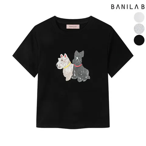 [바닐라비] 여성 강아지 프린팅 라운드넥 반팔 티셔츠