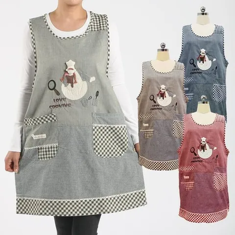 예쁜 면앞치마 원피스형 귀여운패치 꼬마요리사앞치마 주방앞치마 가정용앞치마 조리용앞지마 주머니앞치마