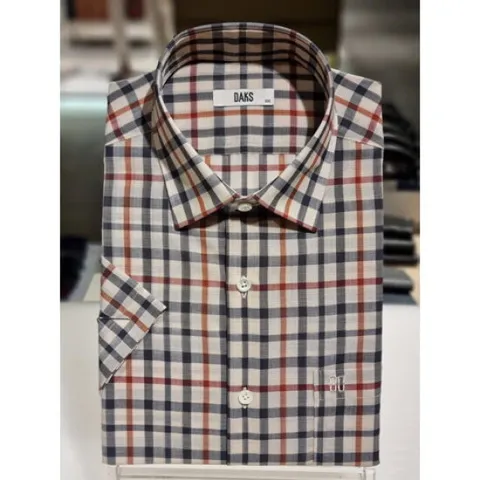 [ 현대백화점 ]닥스셔츠 25S S 레귤러핏 밑단일자 구김이 없고 시원한 쿨울혼방 소재 미듐 체크 반팔 남방 DLS1SHCS140I1