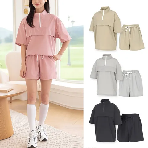 여름 스판 셋업 여성 반팔 아노락 반바지 세트 DPMLSE13