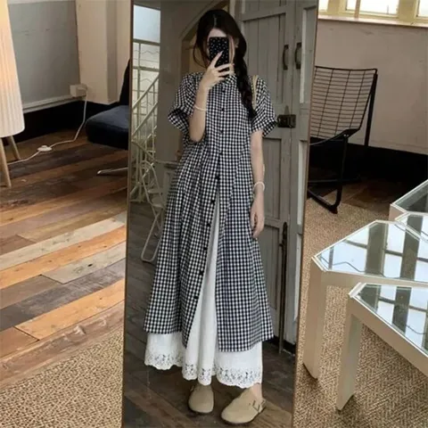 [아리엘스타일]잔잔한체크 미니멀무드 여름셔츠코디 브링코체크롱셔츠