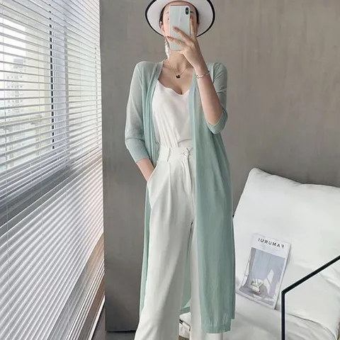여성 여름 로브스타일 시스루 롱가디건 얇은롱가디건