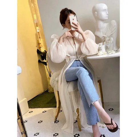 리본마켓 / vivia 마놀로 시폰 롱로브 카디건