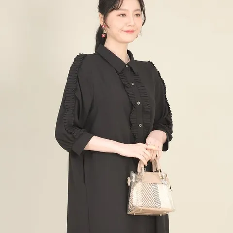 [애비뉴투지]베르 플리츠 앞마이 소매장식 봄 가을 원피스 K0352