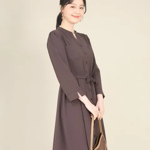 [애비뉴투지]하객룩 트임 플레어 허리끈 봄 가을 원피스 K03518