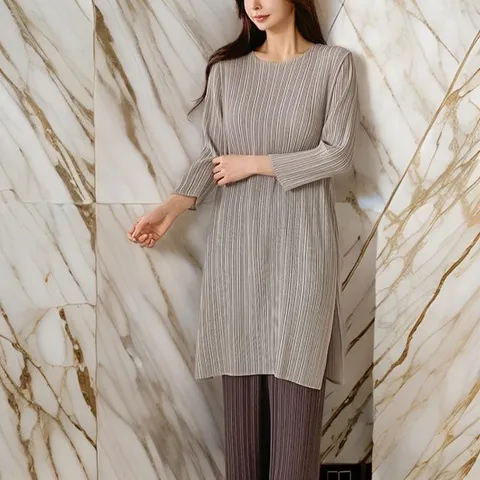 [옷자락]여성 주름옷 옅프임 쭉티 빅사이즈 플리츠 티셔츠