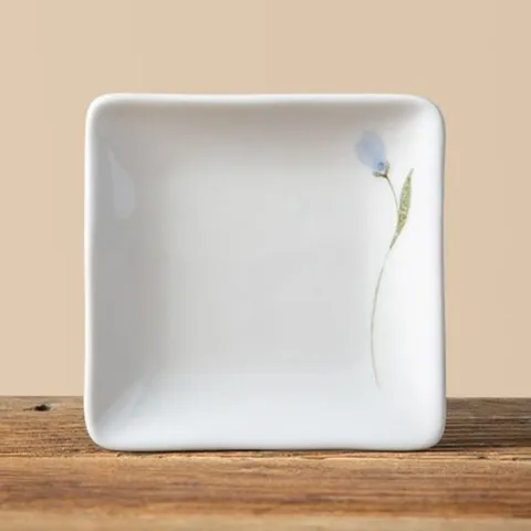 이천도자기 청꽃고백자 정사각형 앞접시 12.8cm 네모접시 정사각접시 앞접시 반찬접시 접시 도자기그릇 도