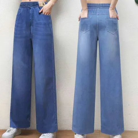 2장세트 제이케이 여성 사계절 여름 데님 밴딩 팬츠 여자 스판 빅사이즈 편한 와이드 청바지
