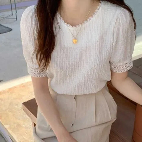 여성 봄 여름 반팔 데일리 캐주얼 출근 블라우스 코디