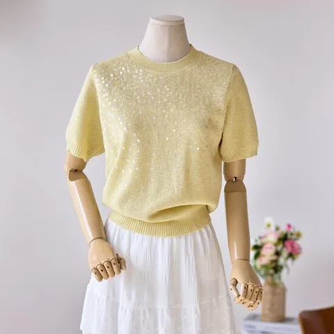 [커스텀에이블] 스팽글 반팔 니트_T2504KN027B