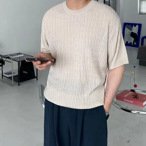 남자케이블반팔니트 반팔라운드니트