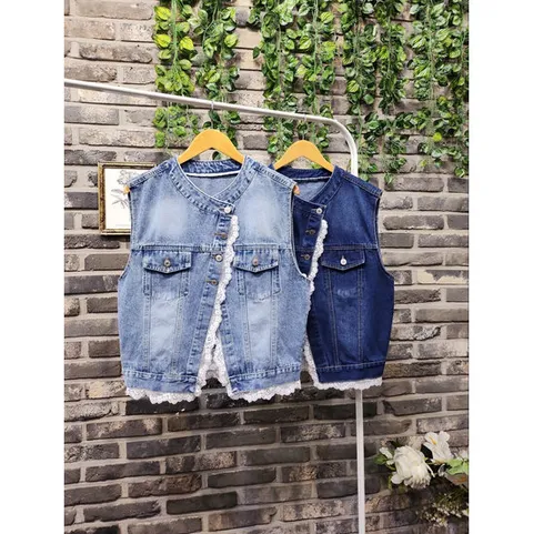 퐁당 / 사선 꽃자수 레이스 라인 청조끼