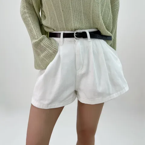 (S~L)허벅지반쪽핏 블리즈 투핀턱 하이웨스트 A라인 3부 코튼 숏팬츠 여름 면 반바지 휴양지룩 바캉스룩