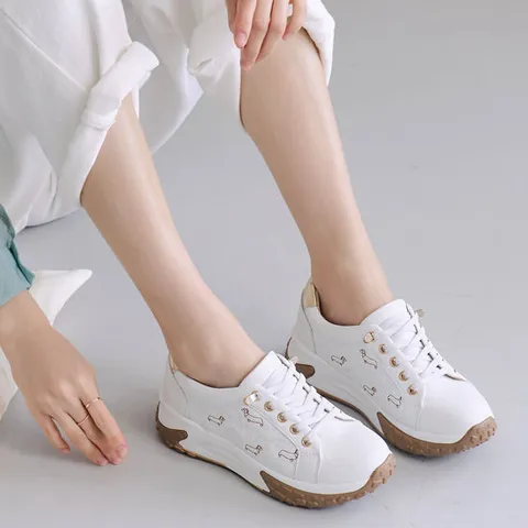 에스유니 소가죽 발편한 밴드스트링 데일리 여성 통굽 키높이 캐주얼 스니커즈 운동화 5cm