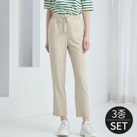 [로코엘라]라우니 썸머 린넨 블렌디드 밴딩 여성 팬츠 3종세트