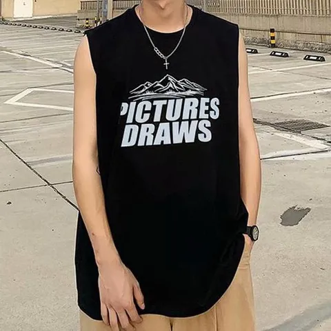 남성 4컬러 프린팅 루즈핏 여름 민소매 나시 티셔츠 IS-TS34