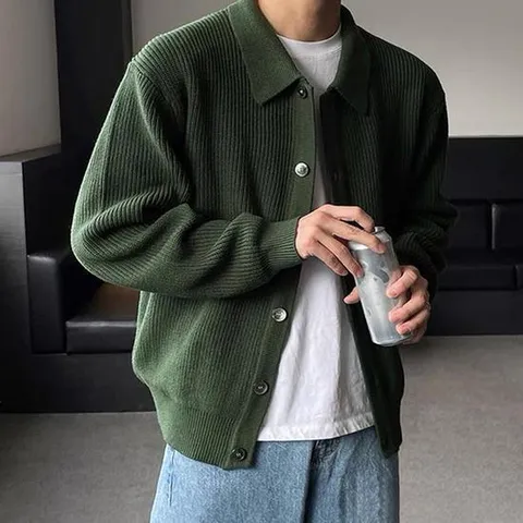 남성 3컬러 베이직 간절기 하찌 니트 카라 가디건 IS-JK18