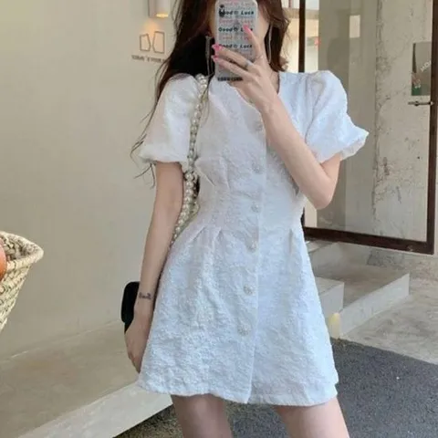 호캉스 원피스 미니 캐주얼 플로아 호캉스 데일리 모임 브이