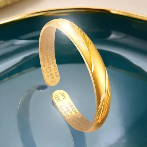 변색없는 액막이 팔찌 18k 도금 반야심경 사업운 소원 행운 / 불교 불자 염주  빅 사이즈 주얼리 무늬 여성 여자 금도금 골드 두꺼운 굵은 악세사리 주얼리 패션 무알러지