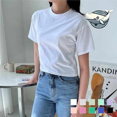 자켓이너 심플 베이직 크롭 반팔 티셔츠 다양한 색상