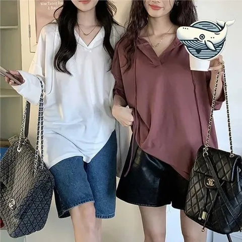 편안한 여름 루즈핏 후드티셔츠 심플한 무지 여성반팔티