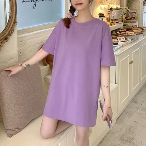 여성반팔티셔츠 여성 루즈핏 무지 반팔티 1P 여름 홈웨어 롱티셔츠