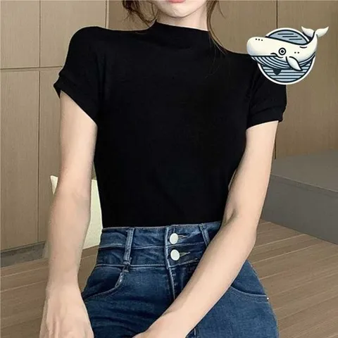여성티셔츠 블랙 민소매 반폴라 여름 일상 티셔츠 패셔너블